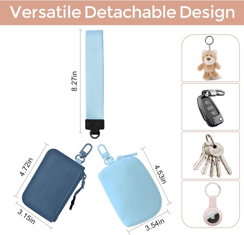 JEEBURYEE Dual Pouch Wristlet Keychain Wallets for Women with 2 Detachable Zipper Coin Purse - Small and Portable Mini Card Wallet for Women Men Navy+Sky Blue - Image 2